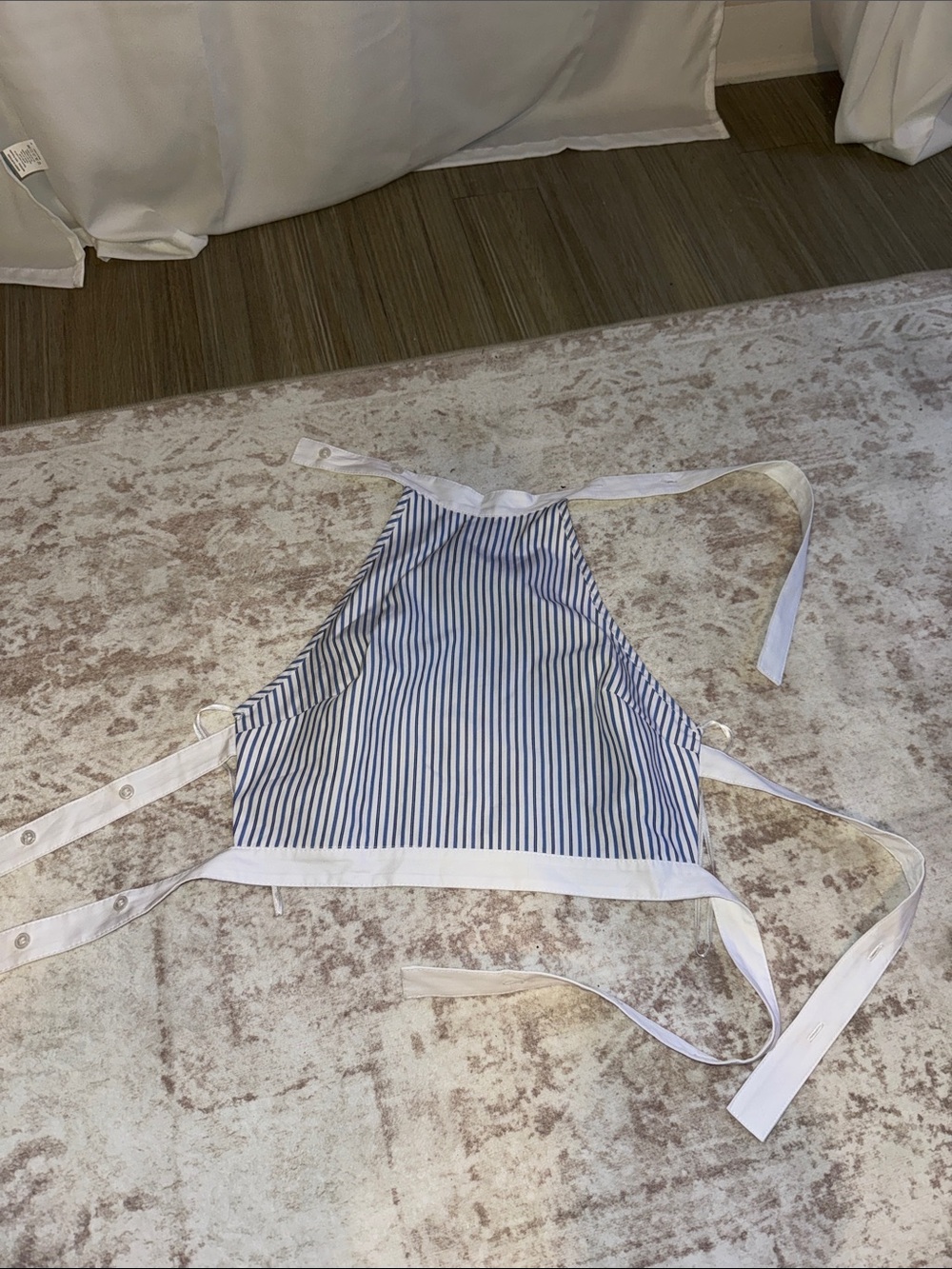 Zara Navy and White Striped Halter Crop Top with Ties